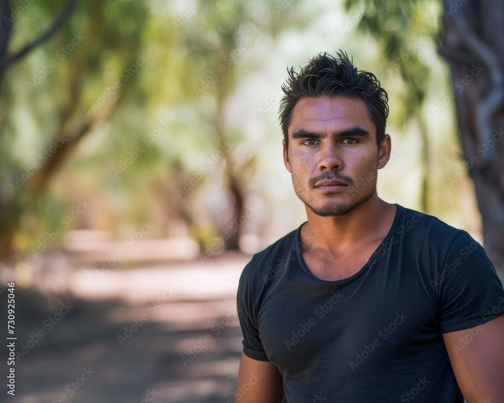 A young man standing amidst the trees in a forest. A young man standing amidst the trees in a forest.