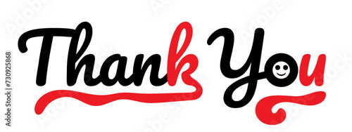  thank you calligraphy with smile face emoji on transparent background