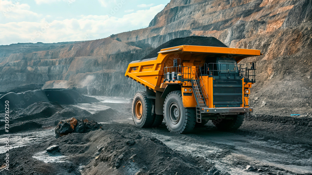 Excavator loads rock formation into the back of a heavy mining dump truck. Large quarry dump truck. Excavator loads rock formation into the back of a heavy mining dump truck. Large quarry dump truck.
