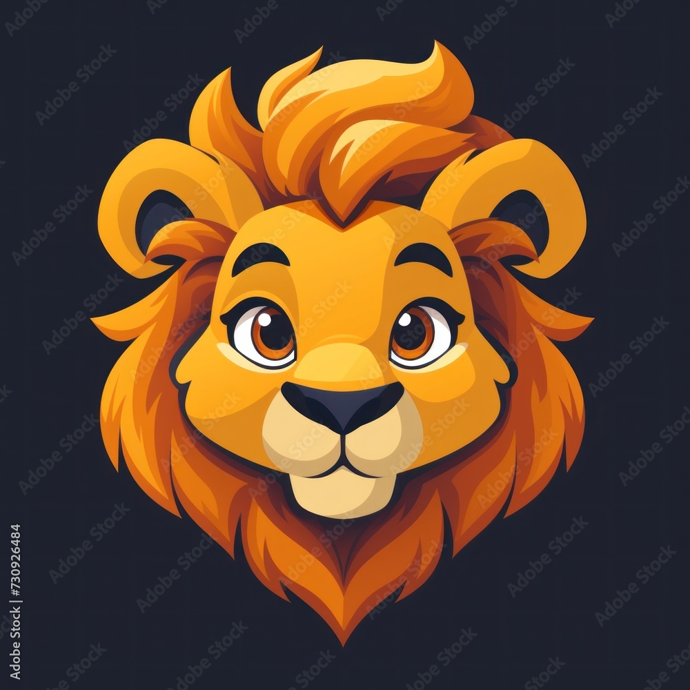 Colorful Flat Design Illustration of Lion on Pink Background for Logo Use