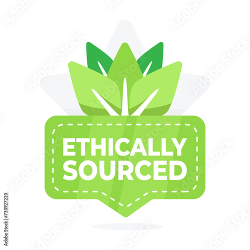 Badge highlighting ethically sourced products with a leaf design, emphasizing responsible sourcing