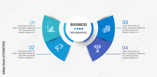Business infographic design template with 4 options, steps or processes. Can be used for workflow layout, diagram, annual report, web design	 photo