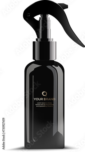 Round black plastic bottle with black dispencer for 
cosmetics - body cream, butter, scrub, bath salt
