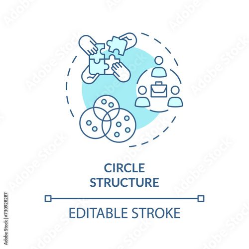 Circle structure soft blue concept icon. Self-organizing circles with clear purpose. Cooperation. Round shape line illustration. Abstract idea. Graphic design. Easy to use in promotional material