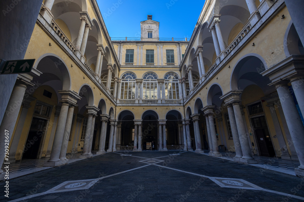 GENOA, ITALY, JANUARY 20, 2024 - View of the colonnade of the University of Genoa, Italy