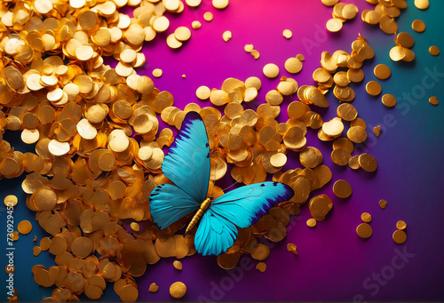 blue morph butterfly on a bright abstract background photo