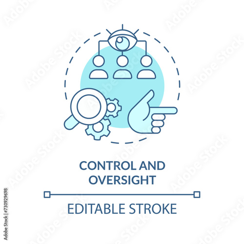 Control and oversight soft blue concept icon. Monitoring and directing work of employees. Round shape line illustration. Abstract idea. Graphic design. Easy to use in promotional material