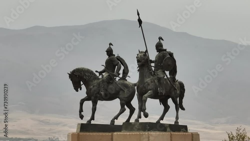 Horseman Monument to Sauryk and Suranshi batyrs in Uzynagash. National heroes of Kazakhstan country. Two generals on horseback. photo