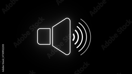 White color sound speaker with waves 3d icon on a black background. Sound volume. Music, sound. speaker and sound icon