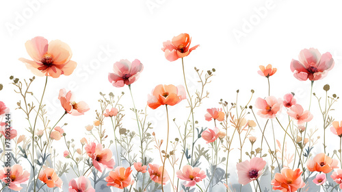 Fototapeta Naklejka Na Ścianę i Meble -  watercolor meadow flowers borders with long stems