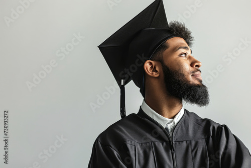 Man Wearing Graduation Cap and Gown Celebrating Academic Achievement