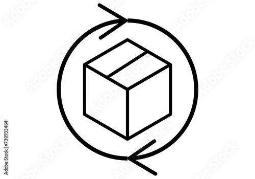 Icono negro de una caja con circulo de devolución.