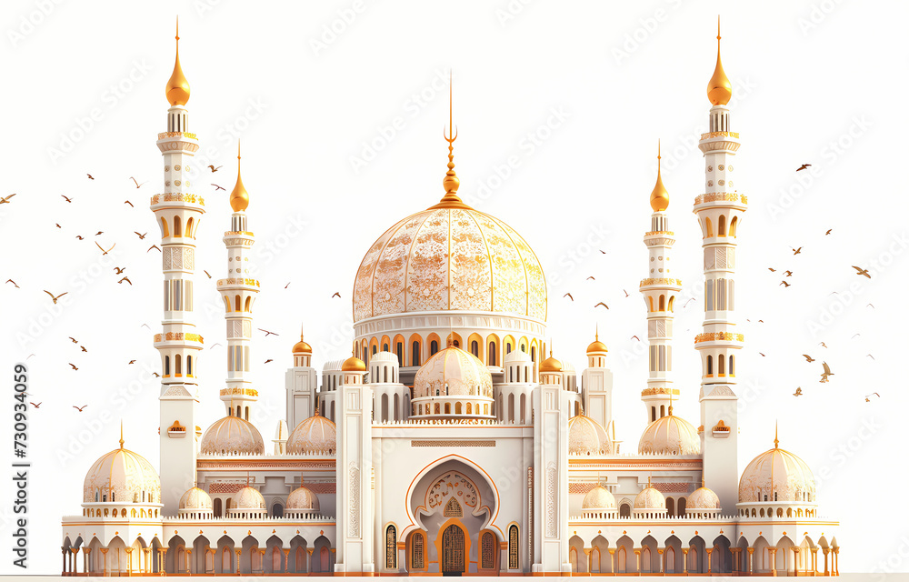 Obraz premium A gold islamic mosque building on a white background