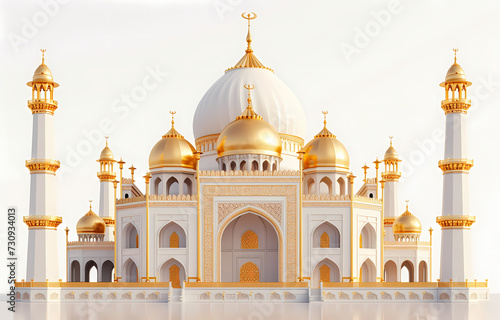 A gold islamic mosque building on a white background