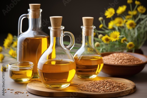 sesame oil extract with isolated kitchen table professional advertising food photography