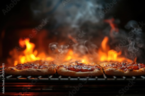 View inside the oven tray baking pizza professional advertising food photography