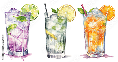 Wallpaper Mural set of gin and tonic cocktail with lemon and ice illustration png isolated on a transparent background, watercolor clipart	bundle Torontodigital.ca