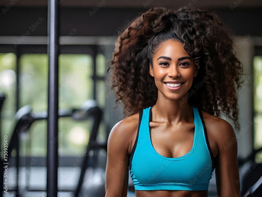 Smiling young black woman fitness model in sportswear doing exercise Smiling young black woman fitness model in sportswear doing exercise