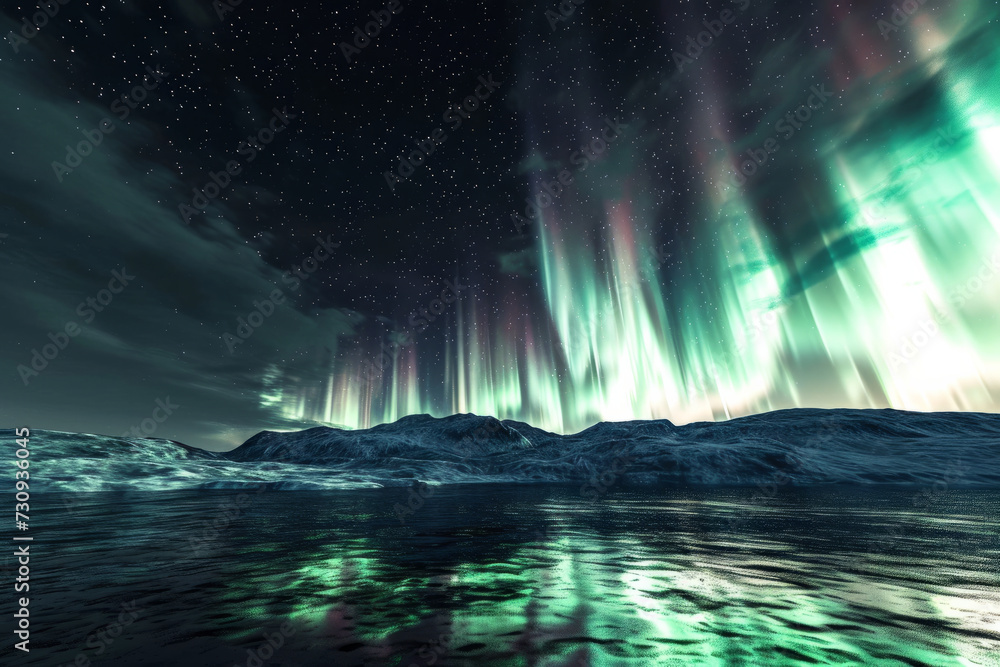 Stunning Green and Purple Aurora Borealis in the Night Sky Stunning Green and Purple Aurora Borealis in the Night Sky