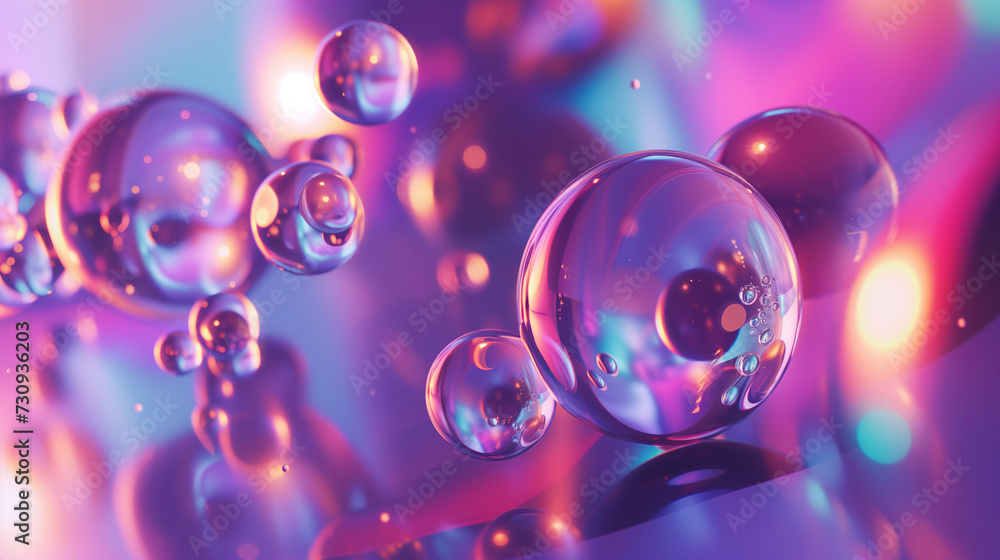 Super reflective, holographic abstract shapes and balls in surreal environement Super reflective, holographic abstract shapes and balls in surreal environement
