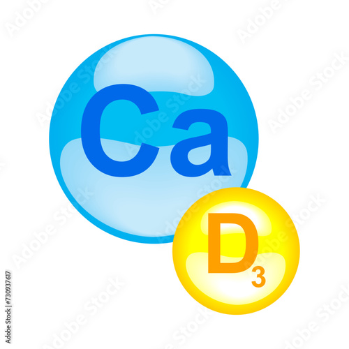 Electron for Vitamin D3 and Minerals Calcium. Therapy helps maintain strong bone. Medical scientific and healthcare concept. Vitamin D3. Yellow capsule. Yellow bubbles.  Health care concept. Medical 