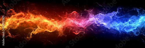 Lightning illustration, colorful wide format image on black background. 