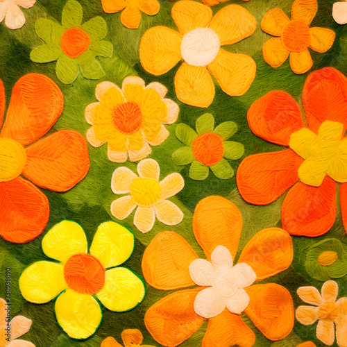 fleece felted art groovy retro 70s flowers in orange 