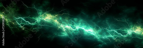 Lightning illustration, colorful wide format image on black background. 