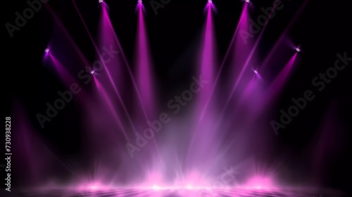 Empty stage with pink spotlight and smoke effect background.