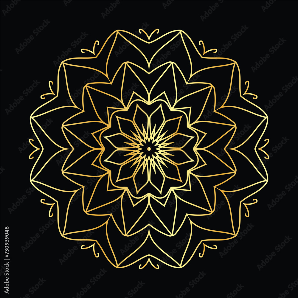 Golden mandala on a black background, vector illustration. Golden mandala on a black background, vector illustration.