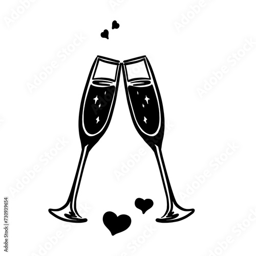 champagne glasses with champagne love, valentine photo