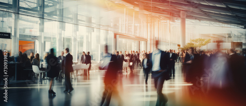 Blur defocus Background of businesspeople walking crowded building office area photo