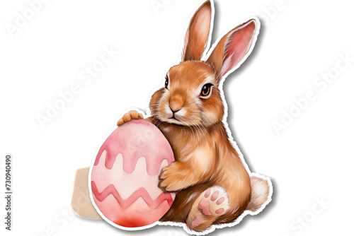 Easter bunny hold pink Paschal egg sticker