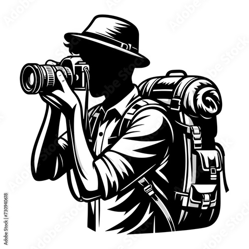 Travel Photographer shooting clip art. Vector illustration