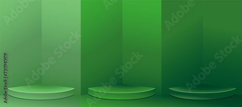 Set of green minimal Backgrounds with podium  in corner.  Background to show products.  St. Patrick's day vector illustration.