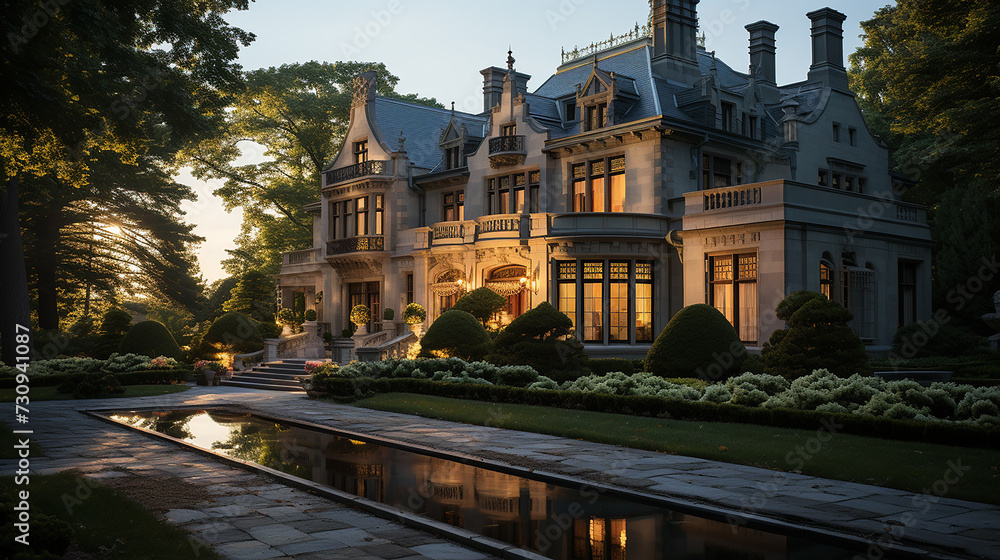 Fototapeta premium Old stone house and a beautiful garden