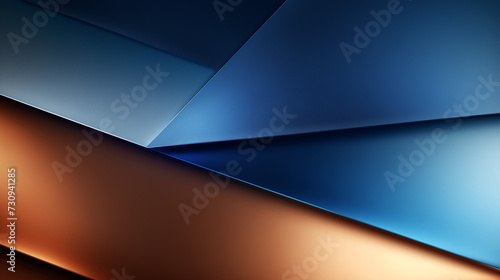 Abstract Volumetric Design with Crisp Lines and Angles in Shades of Blue and Orange, Accented with Metallic Sheen, Conveying Modernity and Energy, for Futuristic Concepts and Technological Themes