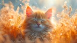 Whiskered Whimsy: A Serene Feline Rests Amidst Natures Verdant Embrace. Generative AI.