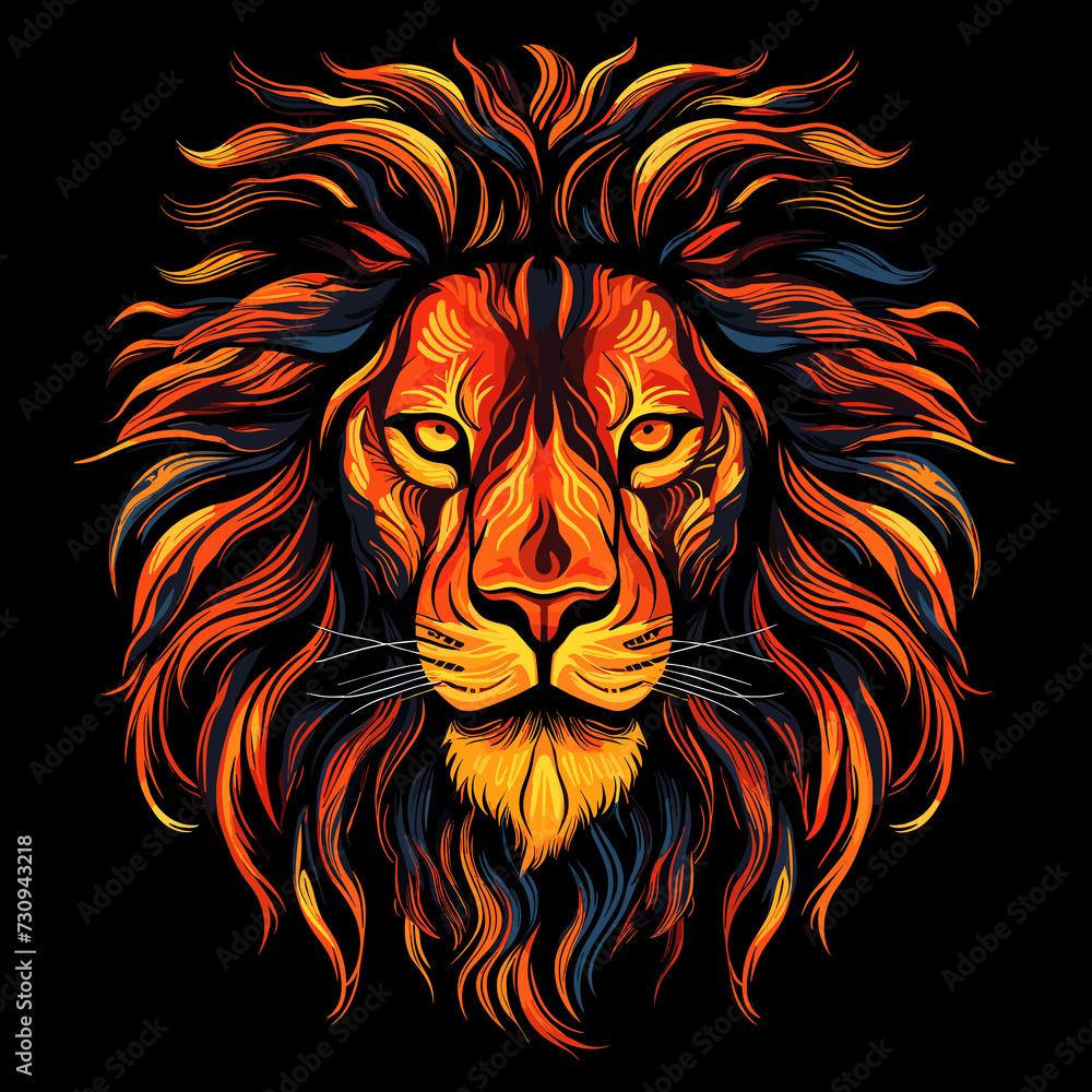 Portrait of a lion with a gorgeous mane in vector pop art style