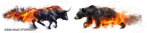 bull and bear fighting as investing fighting up and down trend, PNG transparent background