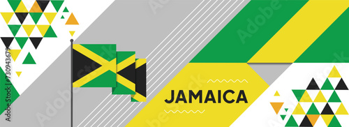 Jamaica national or independence day banner design for country celebration. Flag of Jamaicans modern retro design abstract geometric icons. Vector illustration
