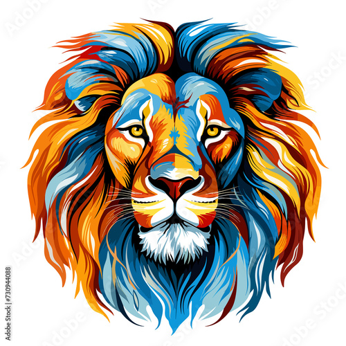 Portrait of a lion with a gorgeous mane in vector pop art style