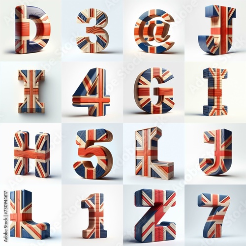 United Kingdom letters shape 3D wooden Lettering Typeface. AI generated illustration