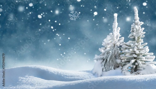 beautiful landscape with snow covered fir trees and snowdrifts merry christmas and happy new year greeting background with copy space winter fairytale © Ashley