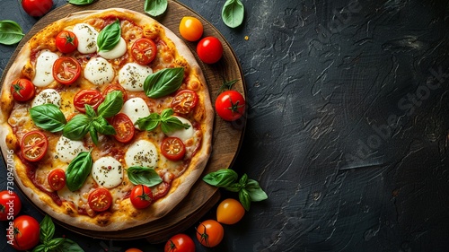 Gourmet Pizza with Fresh Mozzarella Flat Lay