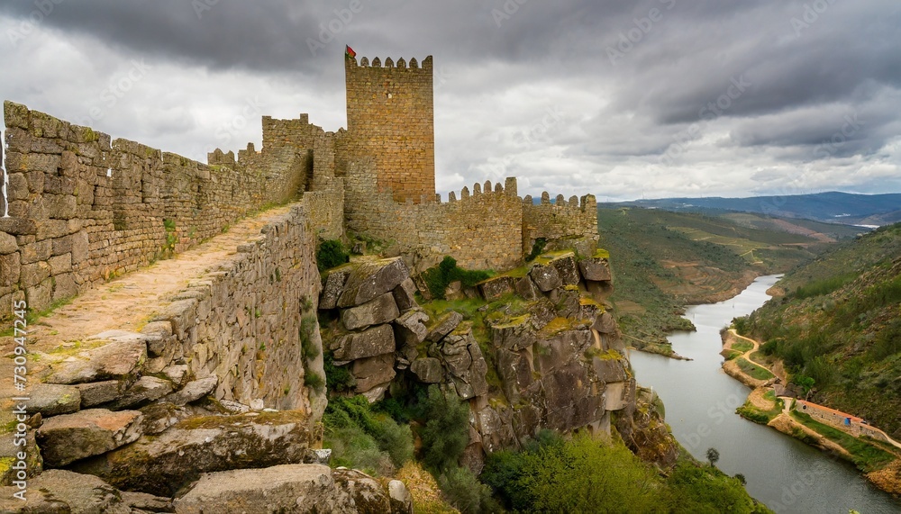 medieval castle on a cliff on a cloudy day algoso vimioso miranda do douro braganca tras os montes portugal