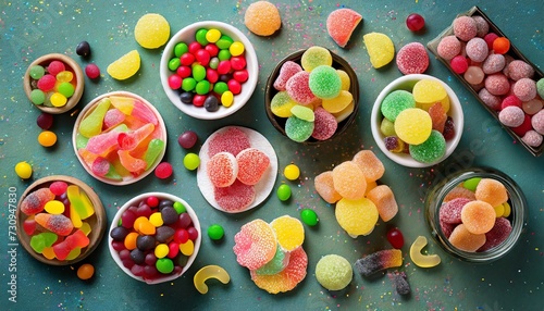 assorted gummy candies top view jelly sweets photo
