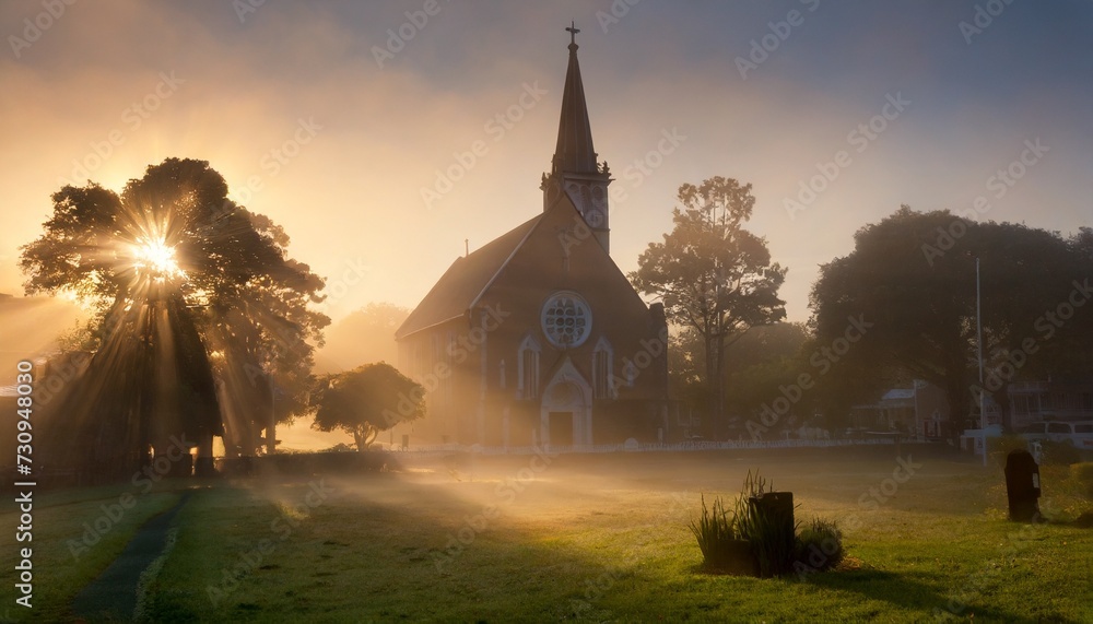 church at early morning - obrazy, fototapety, plakaty 