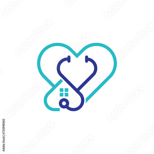 Window house with stethoscope for clinic hospital logo