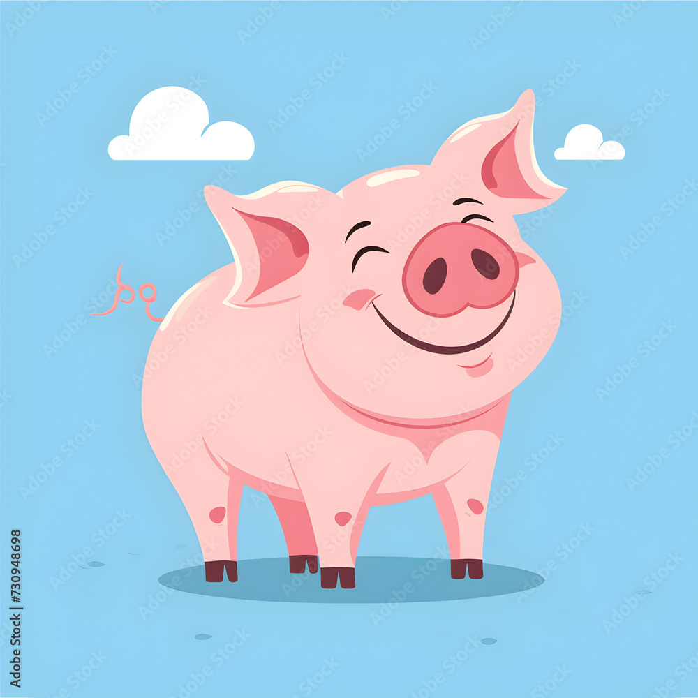 Flat Logo of Cute Cartoon Playful Pig Vector Icon Illustration Animal Nature Concept Flat Logo of Cute Cartoon Playful Pig Vector Icon Illustration Animal Nature Concept